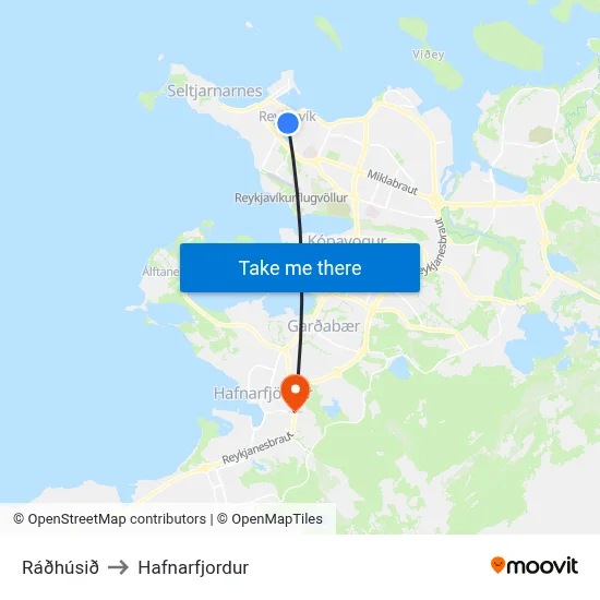 Ráðhúsið to Hafnarfjordur map