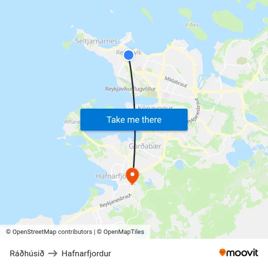 Ráðhúsið to Hafnarfjordur map