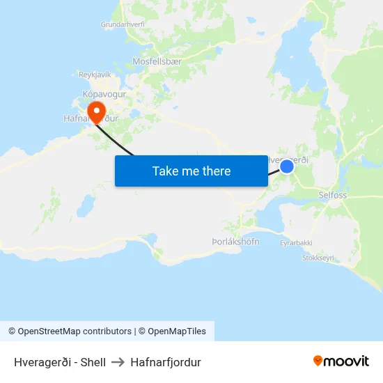 Hveragerði - Shell to Hafnarfjordur map