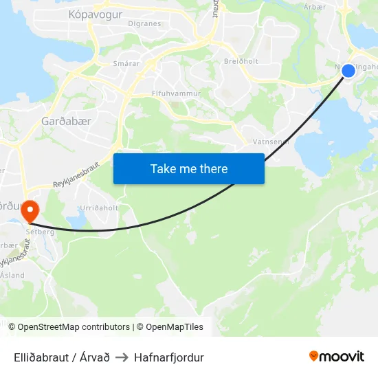 Elliðabraut / Árvað to Hafnarfjordur map