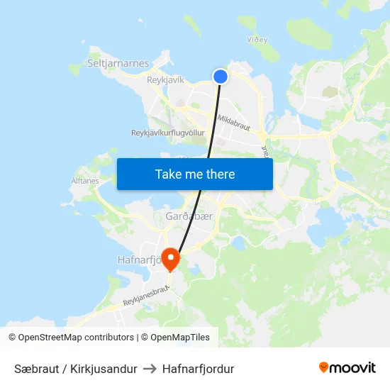 Sæbraut / Kirkjusandur to Hafnarfjordur map