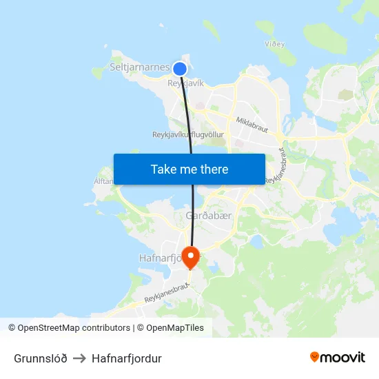 Grunnslóð to Hafnarfjordur map