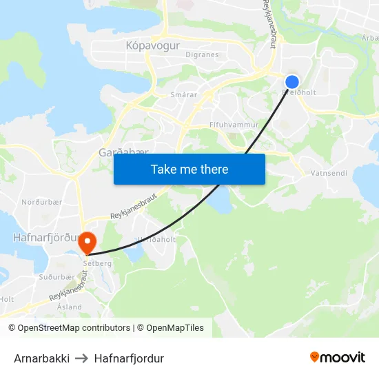 Arnarbakki to Hafnarfjordur map