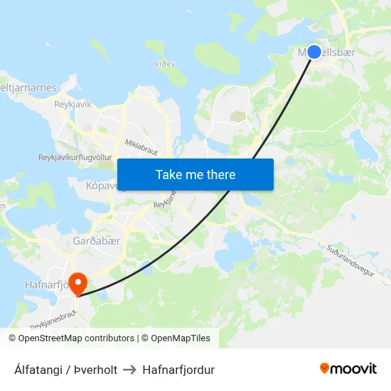 Álfatangi / Þverholt to Hafnarfjordur map