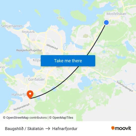 Baugshlíð / Skálatún to Hafnarfjordur map