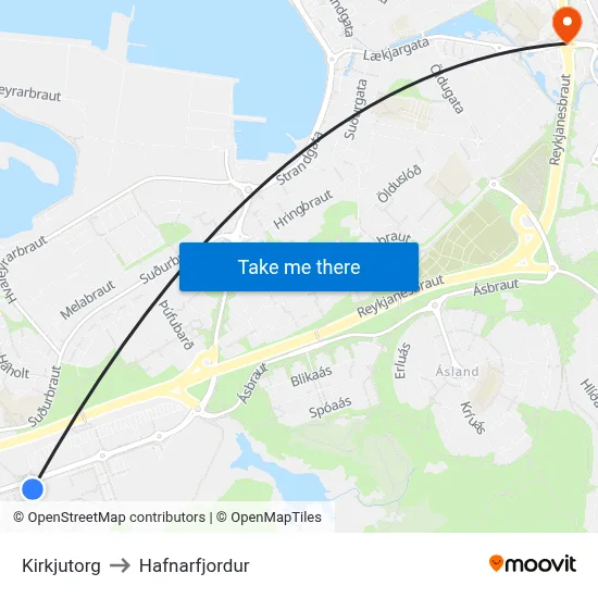 Kirkjutorg to Hafnarfjordur map