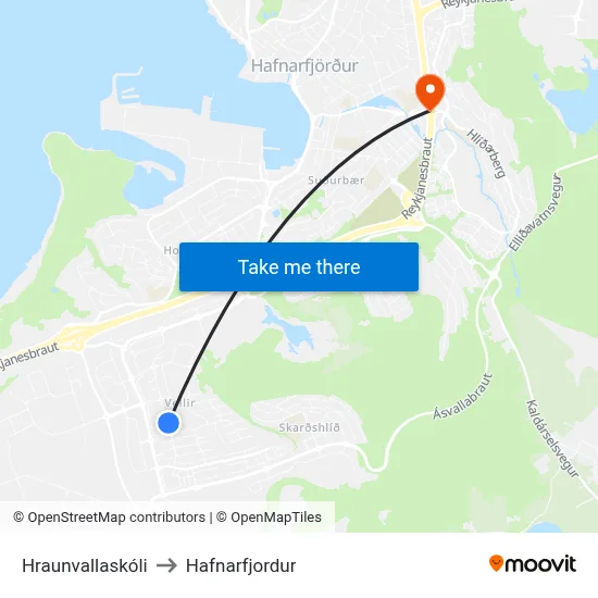 Hraunvallaskóli to Hafnarfjordur map