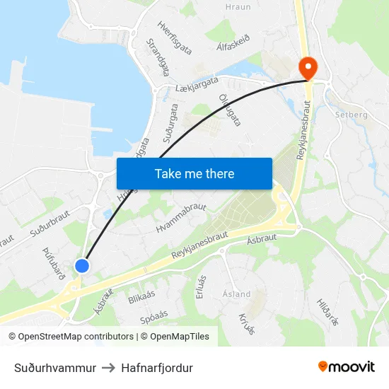 Suðurhvammur to Hafnarfjordur map