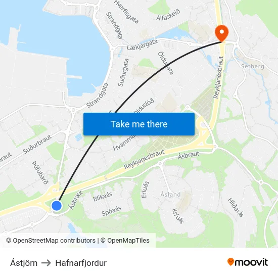 Ástjörn to Hafnarfjordur map