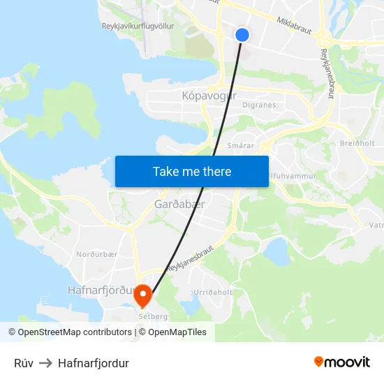 Rúv to Hafnarfjordur map