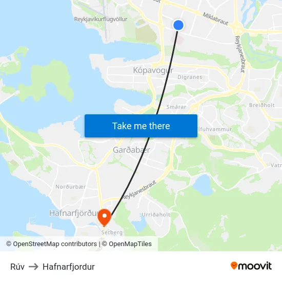 Rúv to Hafnarfjordur map