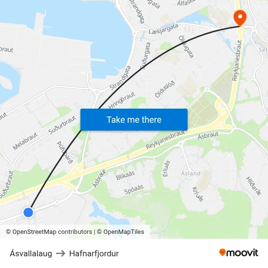 Ásvallalaug to Hafnarfjordur map