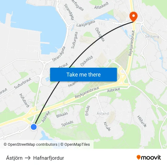 Ástjörn to Hafnarfjordur map