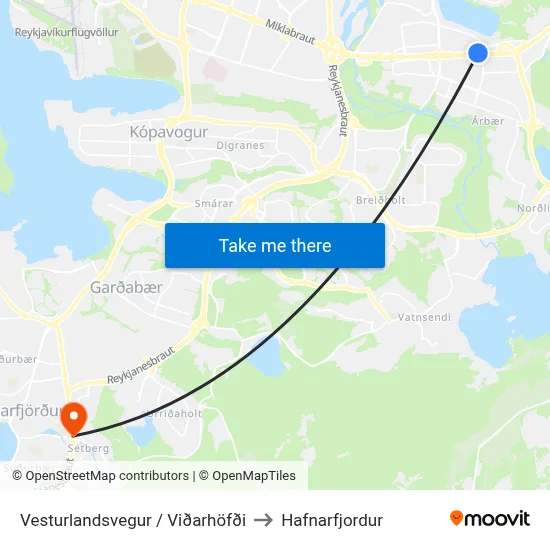 Vesturlandsvegur / Viðarhöfði to Hafnarfjordur map