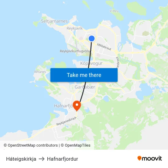 Háteigskirkja to Hafnarfjordur map