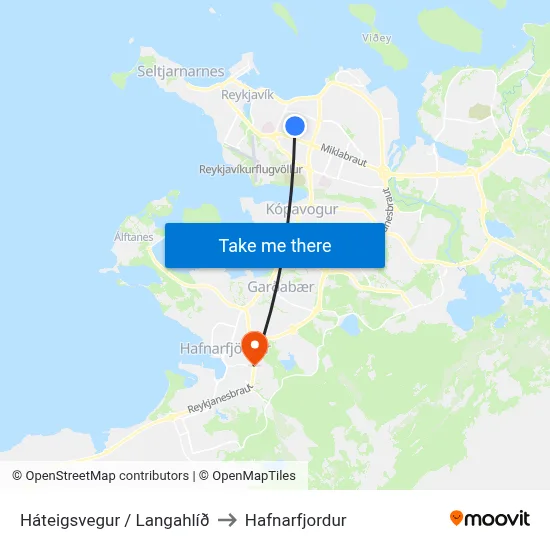 Háteigsvegur / Langahlíð to Hafnarfjordur map