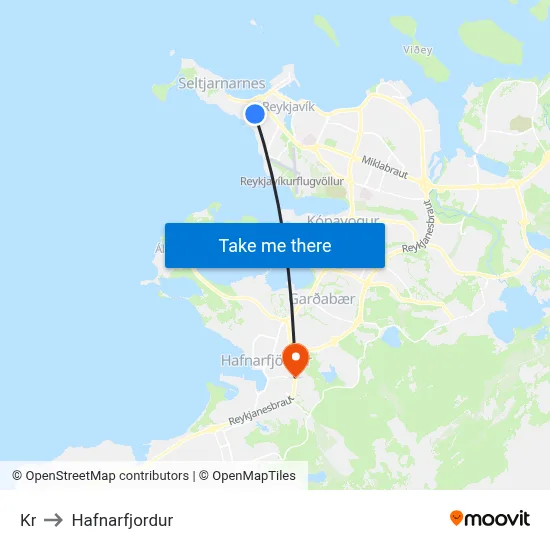 Kr to Hafnarfjordur map