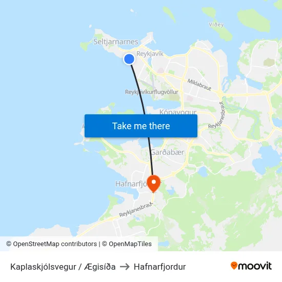 Kaplaskjólsvegur / Ægisíða to Hafnarfjordur map