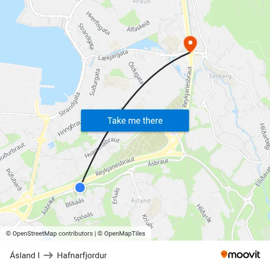 Ásland I to Hafnarfjordur map