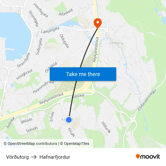 Vörðutorg to Hafnarfjordur map