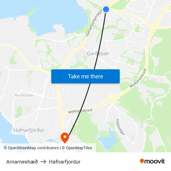 Arnarneshæð to Hafnarfjordur map