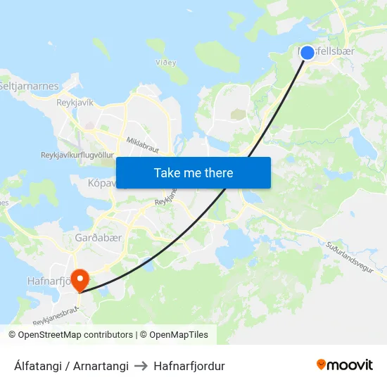 Álfatangi / Arnartangi to Hafnarfjordur map