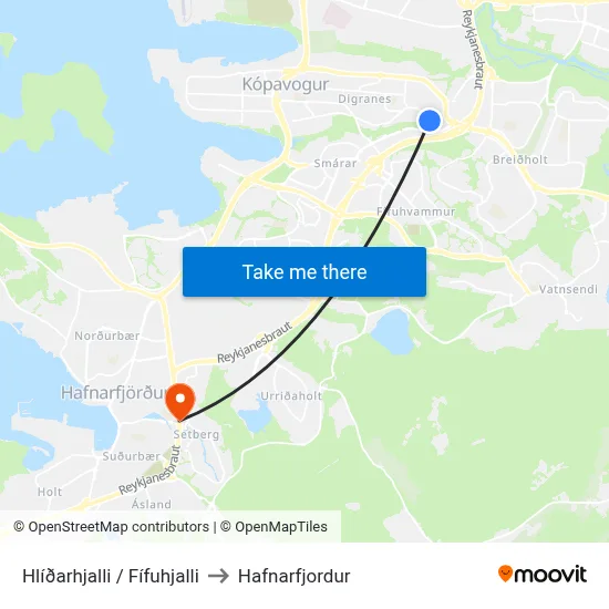 Hlíðarhjalli / Fífuhjalli to Hafnarfjordur map