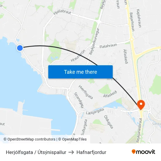 Herjólfsgata / Útsýnispallur to Hafnarfjordur map