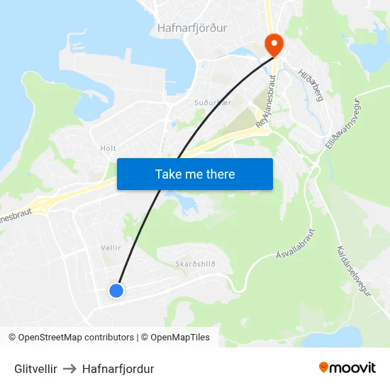 Glitvellir to Hafnarfjordur map