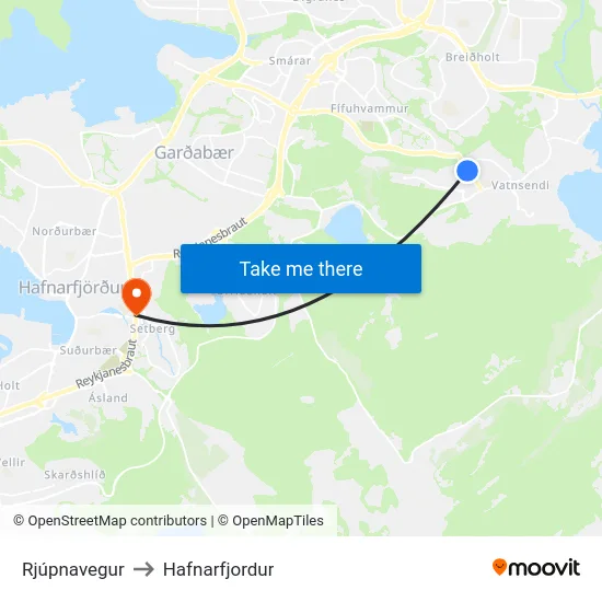 Rjúpnavegur to Hafnarfjordur map