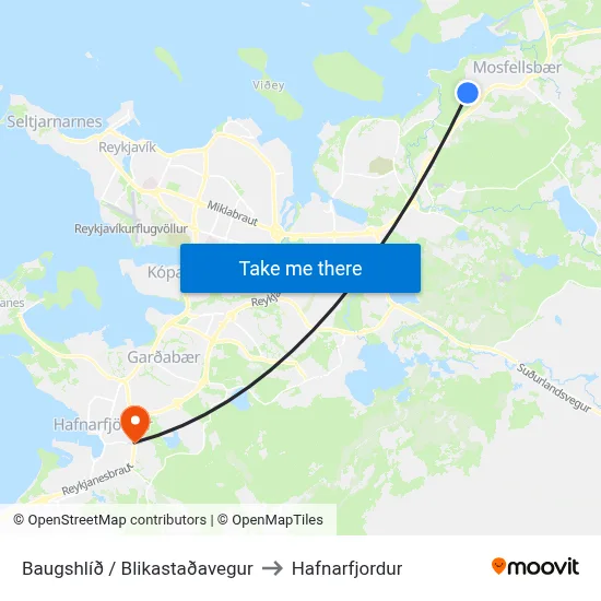 Baugshlíð / Blikastaðavegur to Hafnarfjordur map