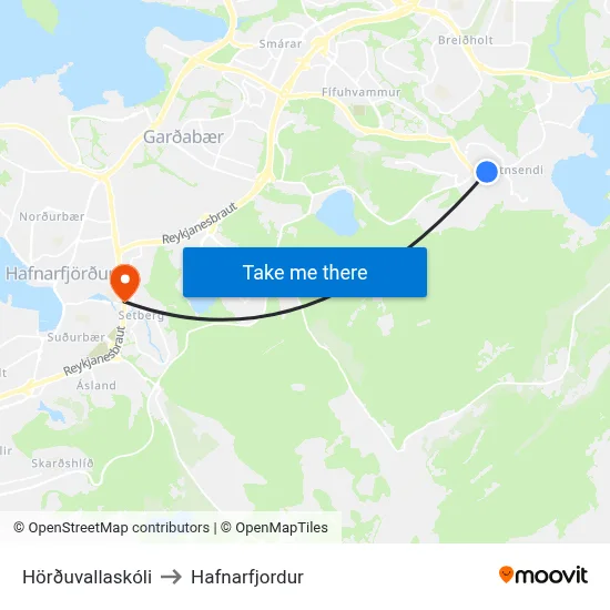 Hörðuvallaskóli to Hafnarfjordur map