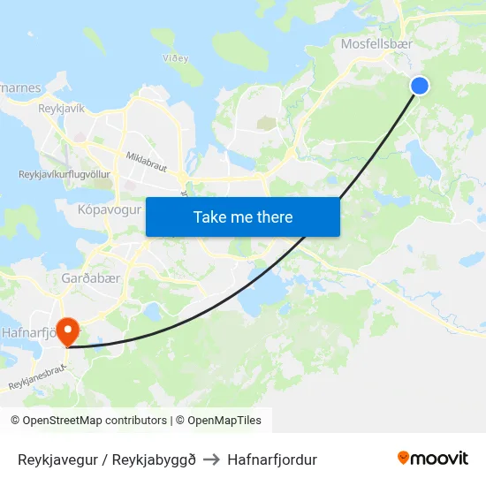 Reykjavegur / Reykjabyggð to Hafnarfjordur map