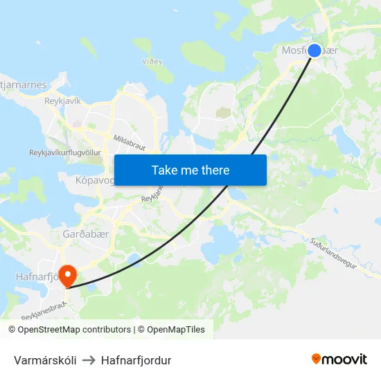 Varmárskóli to Hafnarfjordur map