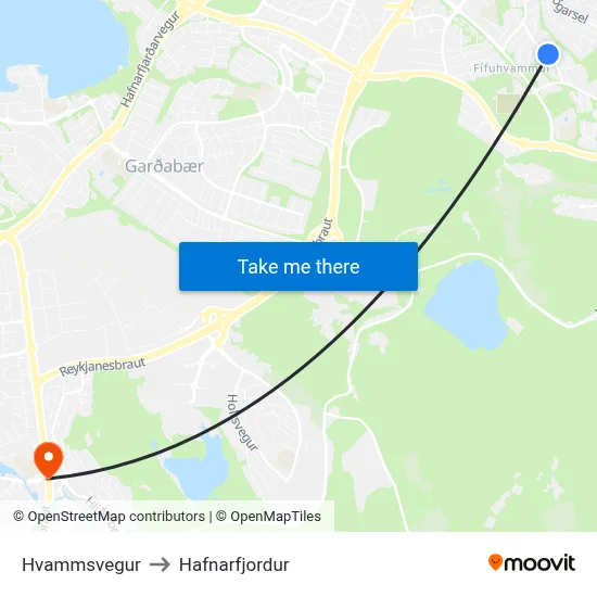 Hvammsvegur to Hafnarfjordur map