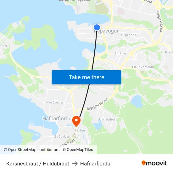 Kársnesbraut / Huldubraut to Hafnarfjordur map