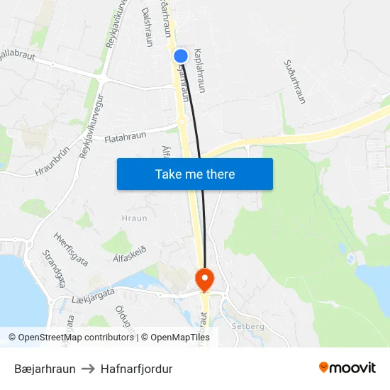 Bæjarhraun to Hafnarfjordur map