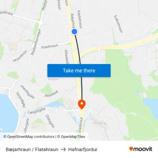 Bæjarhraun / Flatahraun to Hafnarfjordur map