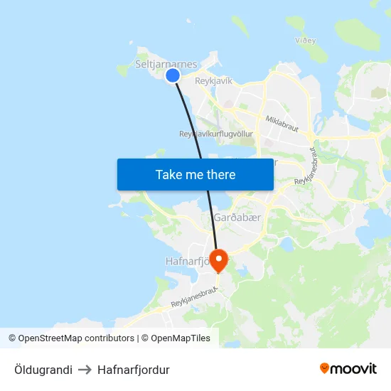 Öldugrandi to Hafnarfjordur map