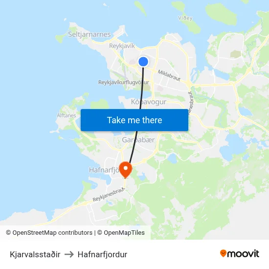 Kjarvalsstaðir to Hafnarfjordur map