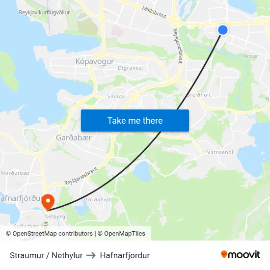 Straumur / Nethylur to Hafnarfjordur map