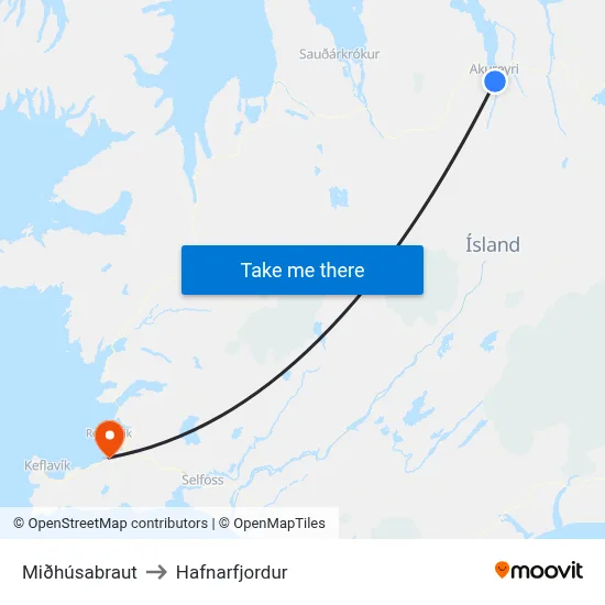 Miðhúsabraut to Hafnarfjordur map