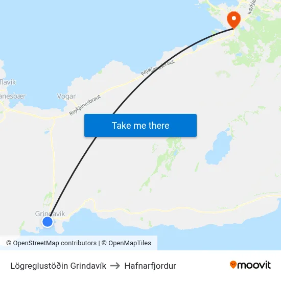 Lögreglustöðin Grindavík to Hafnarfjordur map