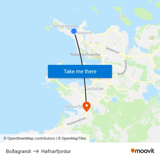 Boðagrandi to Hafnarfjordur map