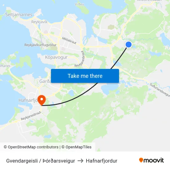 Gvendargeisli / Þórðarsveigur to Hafnarfjordur map