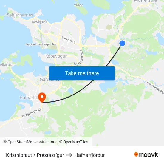 Kristnibraut / Prestastígur to Hafnarfjordur map