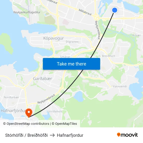 Stórhöfði / Breiðhöfði to Hafnarfjordur map
