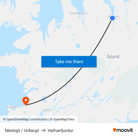 Merkigil / Urðargil to Hafnarfjordur map