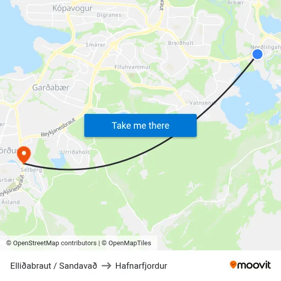 Elliðabraut / Sandavað to Hafnarfjordur map