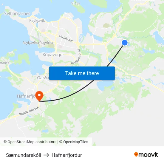 Sæmundarskóli to Hafnarfjordur map